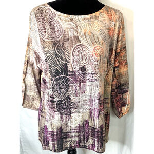Chico's Sz 2 (Sz 12) Beaded Abstract Paisley Animal Print Pullover Top USA